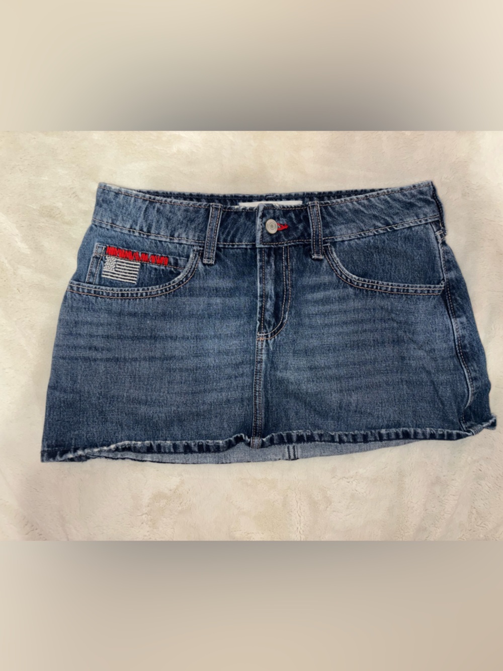 Hollister Blue Denim Mini Skirt with Red Accent